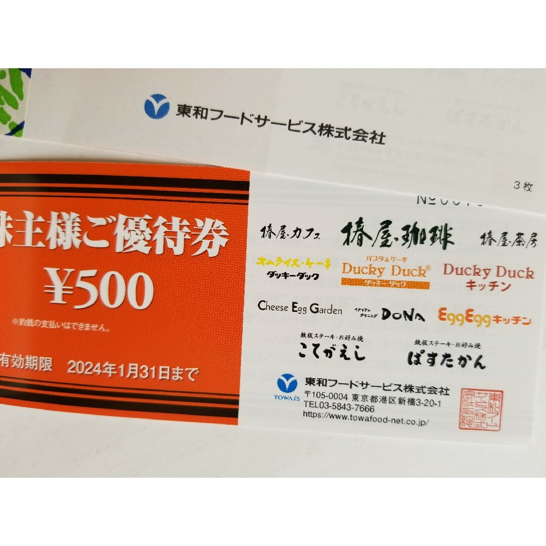 東和フードサービス株主優待　6000円分 〜1/31