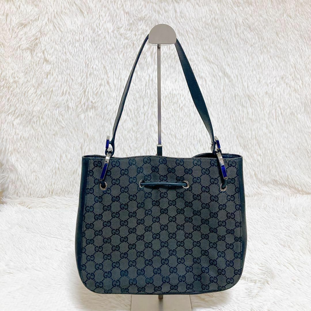 ✨美品✨GUCCI グッチ GGキャンバス ワンショルダーバッグ 巾着 ブラック-