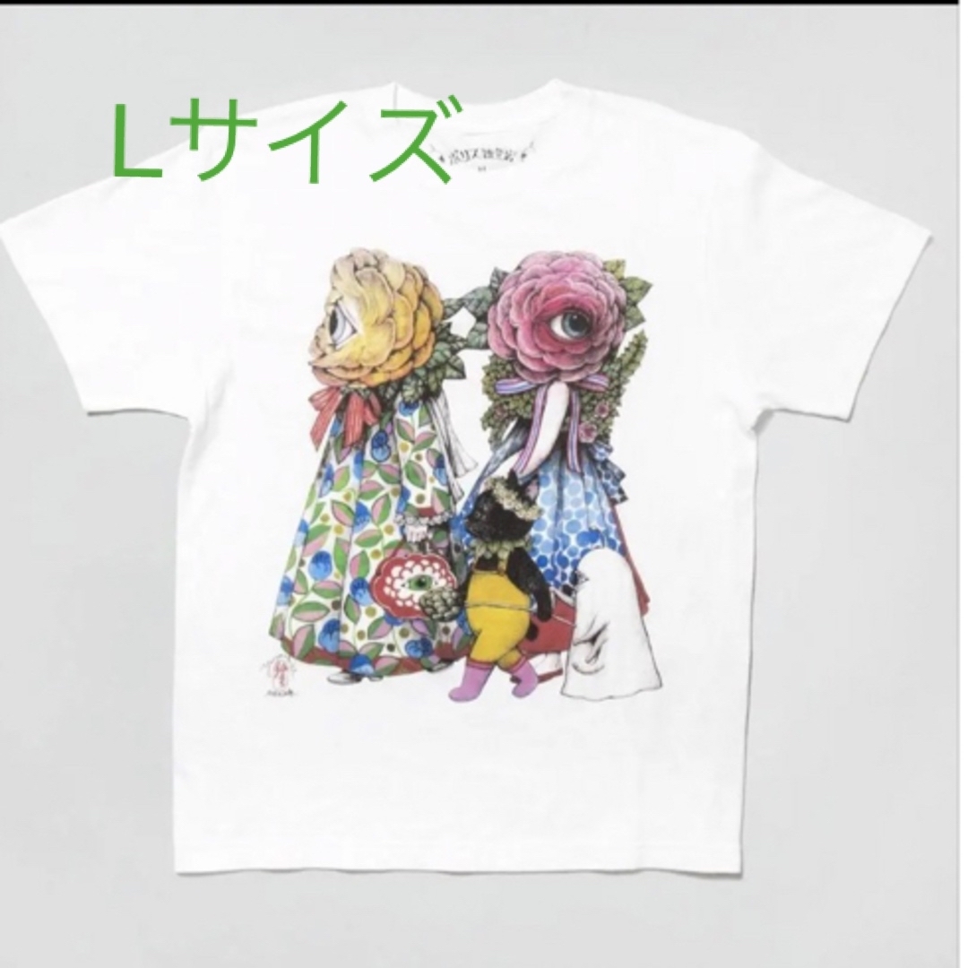 レディースヒグチユウコTシャツ　眼花たちとくろいねこ　Lサイズ