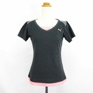 プーマ(PUMA)のプーマ Tシャツ 半袖 Vネック 胸当て ロゴ M ダークグレー スポーツウェア(その他)