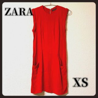 ザラ(ZARA)の美品　ZARA　ザラウーマン　ワンピース　ドレス　ノースリーブ　レッド　赤(ミニワンピース)