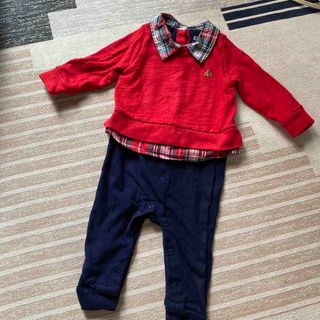 ベビーギャップ(babyGAP)のgapベビーカバーオールサイズ70 赤チェック柄重ね着風(カバーオール)