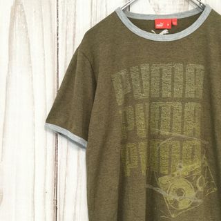 プーマ(PUMA)のプーマ ビッグプリント リンガーTシャツ ロゴ刺繍 アースカラー M 茶 古着(Tシャツ/カットソー(半袖/袖なし))