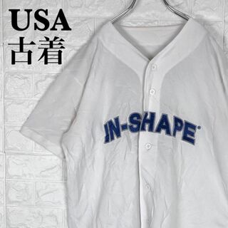 アメリカ古着 刺繡ロゴ ゲームシャツ ベースボールシャツ メッシュ生地 ホワイト(Tシャツ/カットソー(半袖/袖なし))