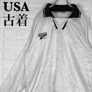 USA古着 良デザイン 襟付きゲームシャツ 刺繡ワンポイントロゴ 長袖 ホワイト(Tシャツ/カットソー(七分/長袖))
