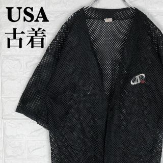 アメリカ古着 米国製メッシュゲームシャツ 刺繡ワンポイントロゴ 重ね着 ブラック(Tシャツ/カットソー(半袖/袖なし))