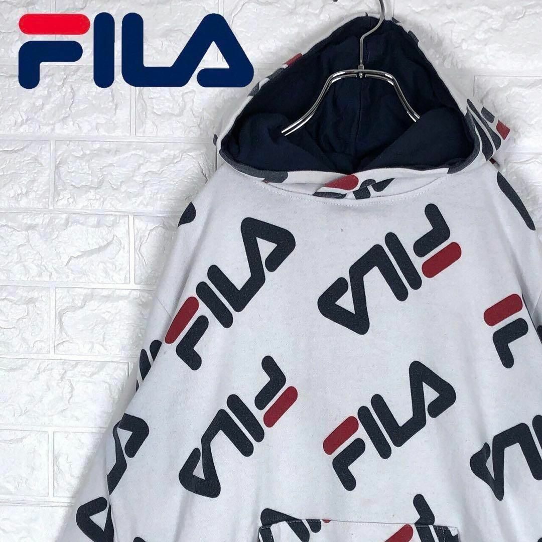 FILA - フィラ 総ロゴプリント プルオーバーパーカー 総柄 フーディー