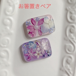 R42 お箸置き　ハンドメイド　ドライフラワー　レジン(キッチン小物)