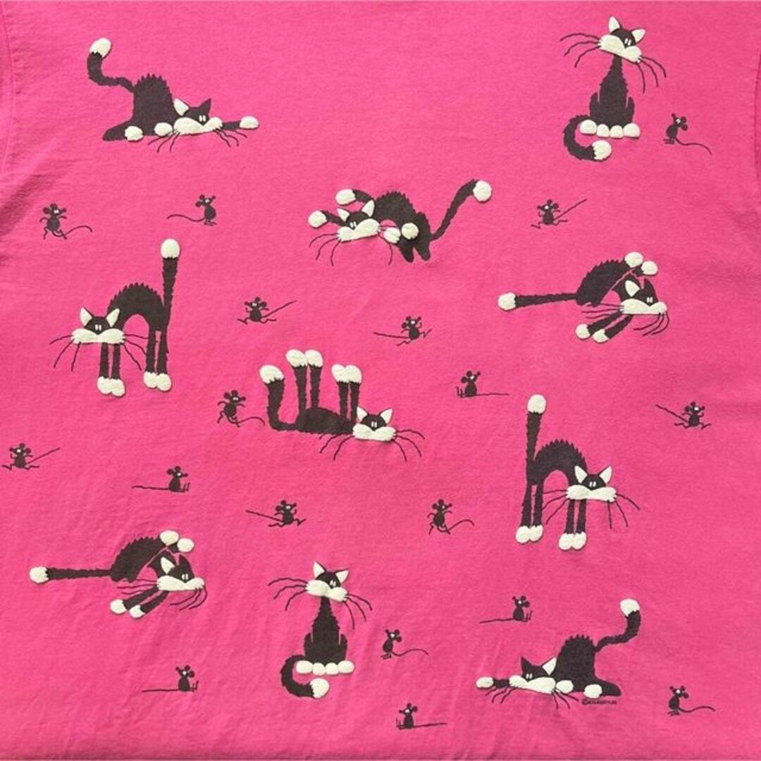 Anvil(アンビル)の猫ちゃん　Tシャツ USA製　シングルステッチ　キャット ピンク　XLサイズ メンズのトップス(Tシャツ/カットソー(半袖/袖なし))の商品写真