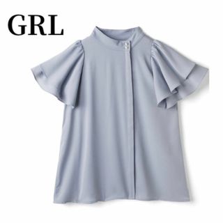 グレイル(GRL)のGRLグレイルダブルフリルスリーブハイネックブラウスブルーパールハイネック(シャツ/ブラウス(半袖/袖なし))