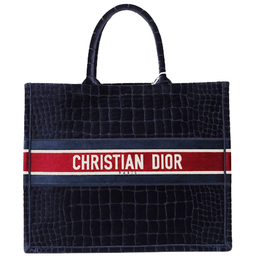 クリスチャンディオール Christian Dior バッグ レディース ブランド トートバッグ ブックトート ラージ L ベルベット ネイビー ブルー クロコ柄 紺 青 大容量 おしゃれ 大人 通勤 通学 旅行