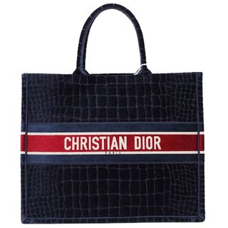 クリスチャンディオール(Christian Dior)のクリスチャンディオール Christian Dior バッグ レディース ブランド トートバッグ ブックトート ラージ L ベルベット ネイビー ブルー クロコ柄 紺 青 大容量 おしゃれ 大人 通勤 通学 旅行 【中古】(トートバッグ)