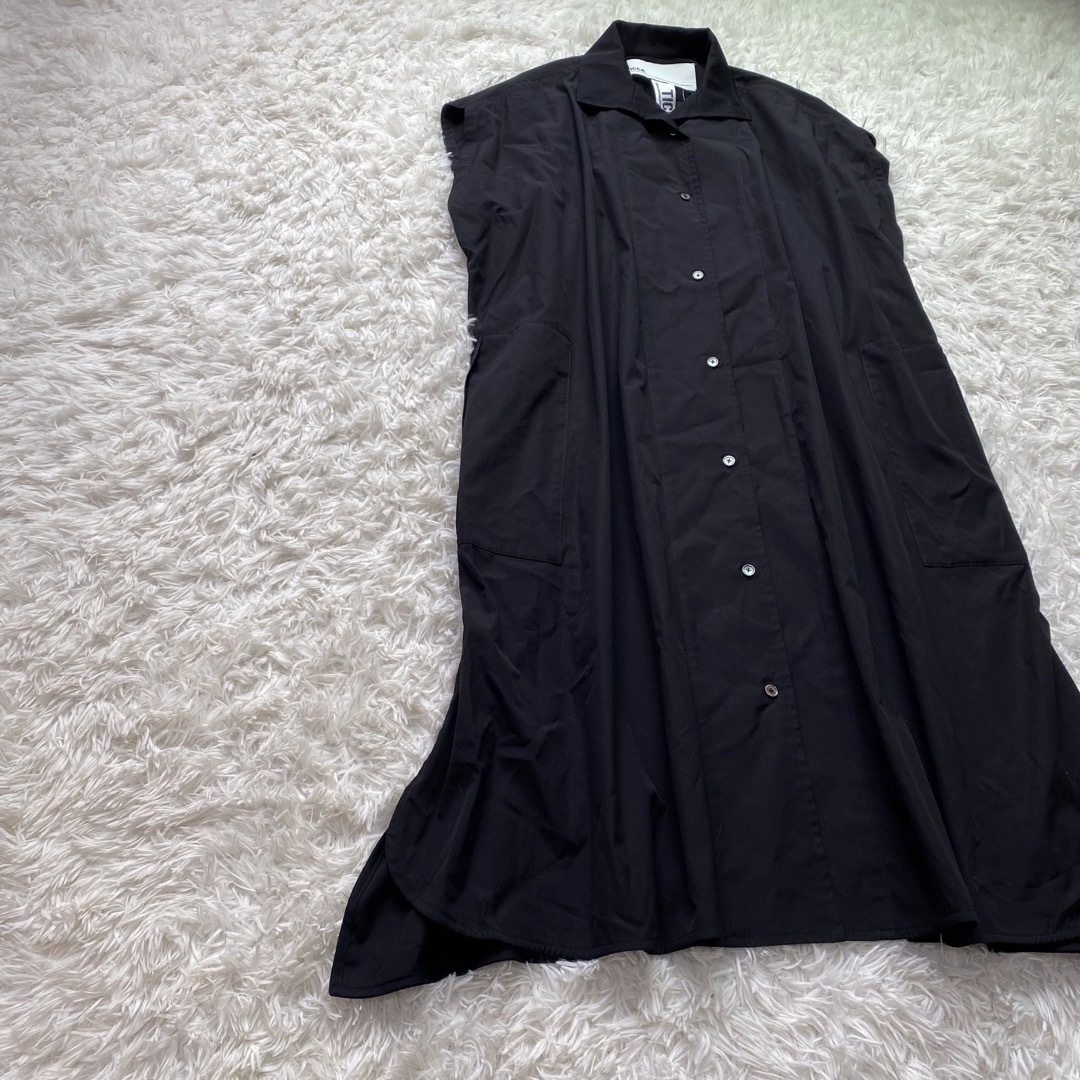 日本製　ティッカ　黒　ロングシャツワンピース