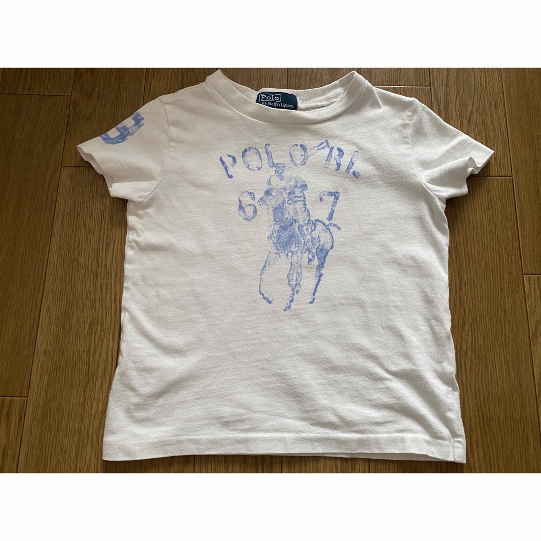 babyGAP(ベビーギャップ)のポニー柄水色ラルフローレン白Tシャツ★GAPヒッコリーパンツ上下2点セット90 キッズ/ベビー/マタニティのキッズ服男の子用(90cm~)(Tシャツ/カットソー)の商品写真