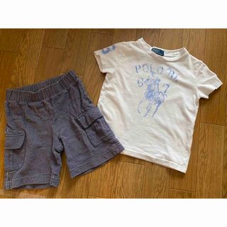 ベビーギャップ(babyGAP)のポニー柄水色ラルフローレン白Tシャツ★GAPヒッコリーパンツ上下2点セット90(Tシャツ/カットソー)