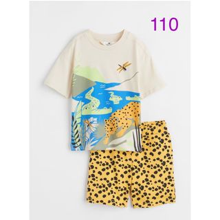 エイチアンドエム(H&M)のh&m  新品　アニマルtシャツ & パンツ　セットアップ　110(Tシャツ/カットソー)