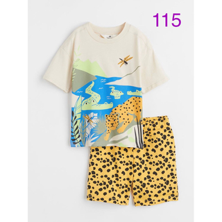 エイチアンドエム(H&M)のh&m  新品　アニマルTシャツ & パンツ　セットアップ　115(Tシャツ/カットソー)