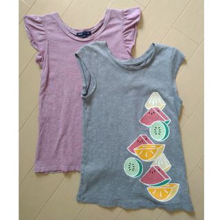 ギャップキッズ(GAP Kids)のGapkids ピンクの細ボーダーとグレーにフルーツプリントのTシャツ 120(Tシャツ/カットソー)