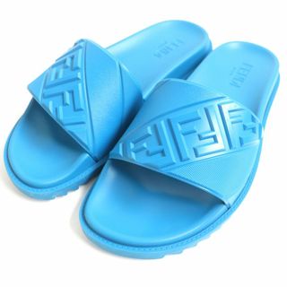 美品▼FENDI フェンディ 7X1377 ズッカエンボス FF ラバー スライドサンダル/シャワーサンダル ブルー 8 メンズ イタリア製 箱 保存袋付
