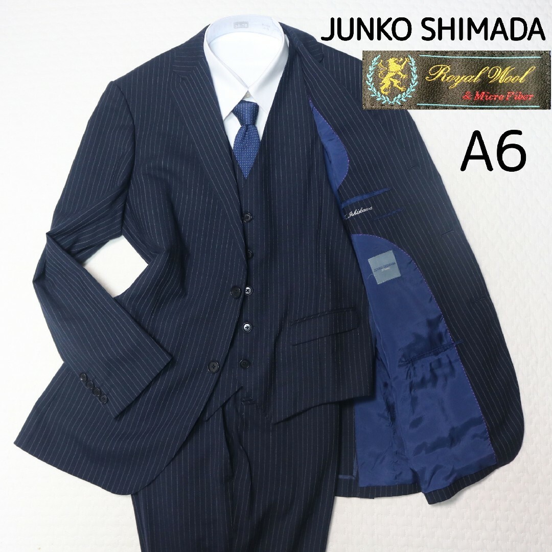 【3ピース】JUNKO SHIMADA メンズスーツ　ストライプ　背抜き