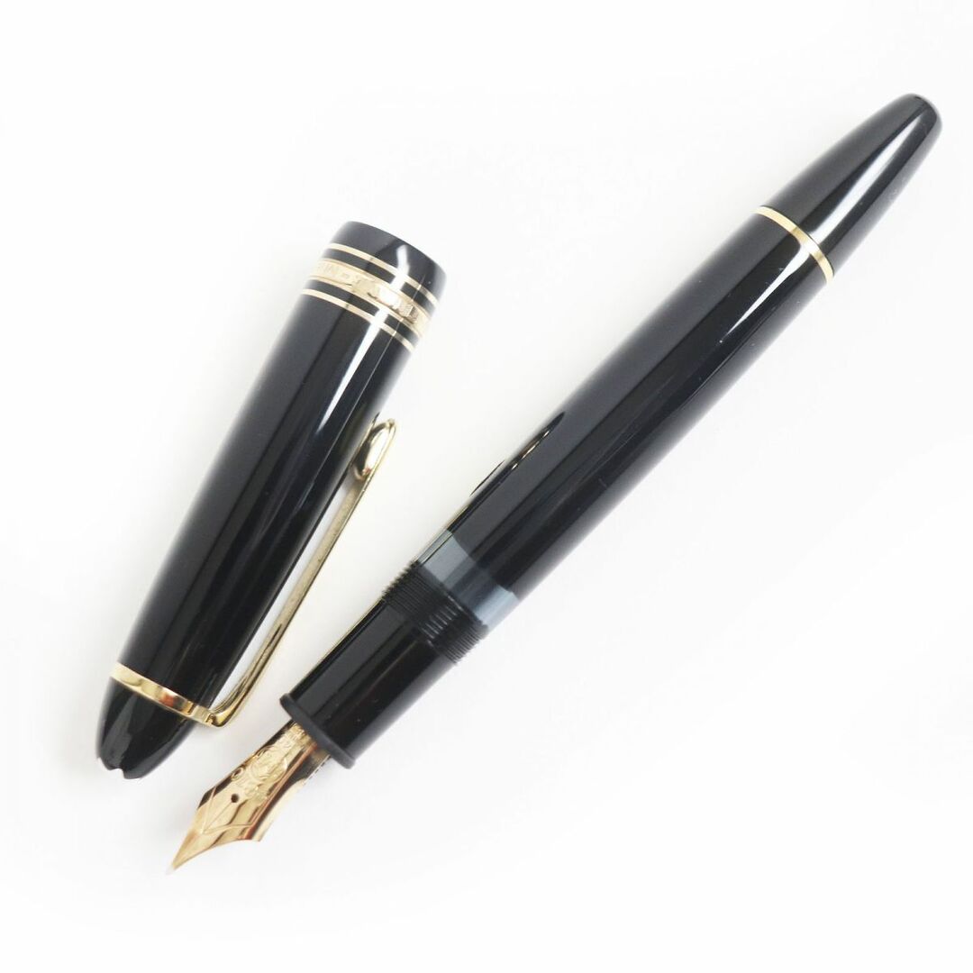 美品□MONTBLANC/モンブラン No.146 マイスターシュテュック ペン先14C/585 Mニブ レジン 吸入式 万年筆 ブラック×ゴールド ドイツ製 2