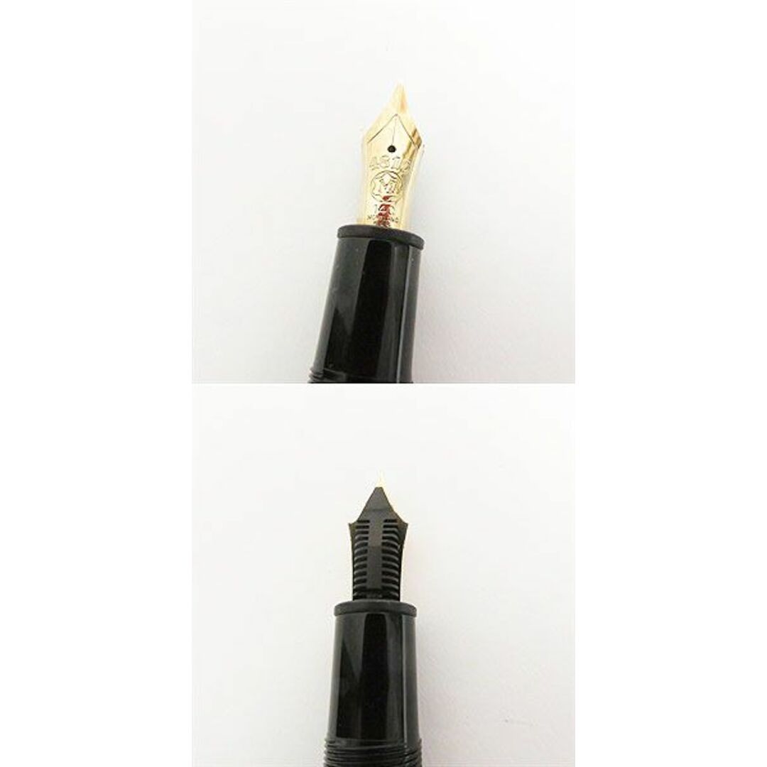 美品□MONTBLANC/モンブラン No.146 マイスターシュテュック ペン先14C/585 Mニブ レジン 吸入式 万年筆 ブラック×ゴールド ドイツ製 3