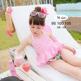 【新品】95~105 水着 女の子 キッズ タンキニ  帽子3点セット ピンク(水着)