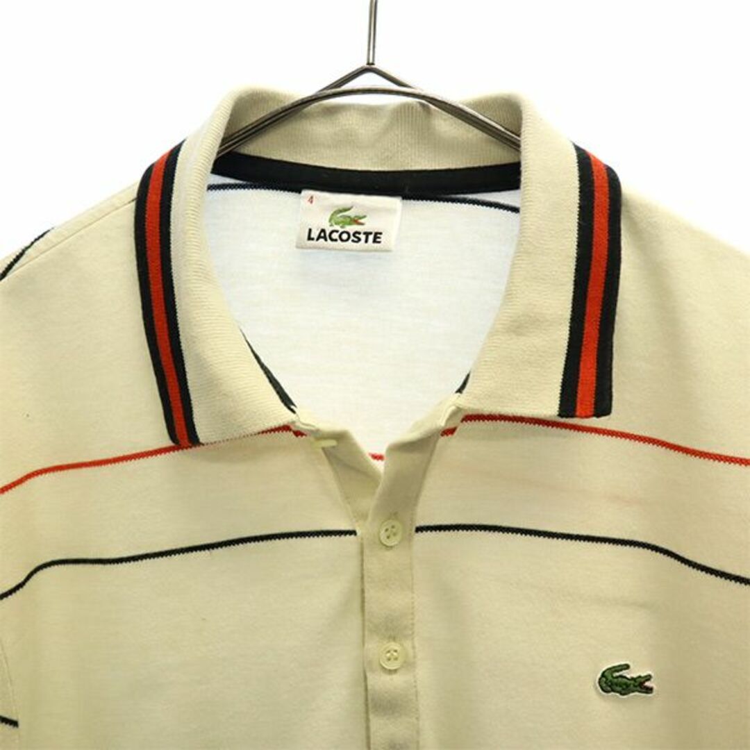 LACOSTE - ラコステ 日本製 ボーダー 半袖 ポロシャツ 4 ベージュ