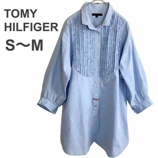 トミーヒルフィガー(TOMMY HILFIGER)のトミーヒルフィガー フリルシャツ シャツブラウス S～M ボリューム袖 金ボタン(シャツ/ブラウス(長袖/七分))