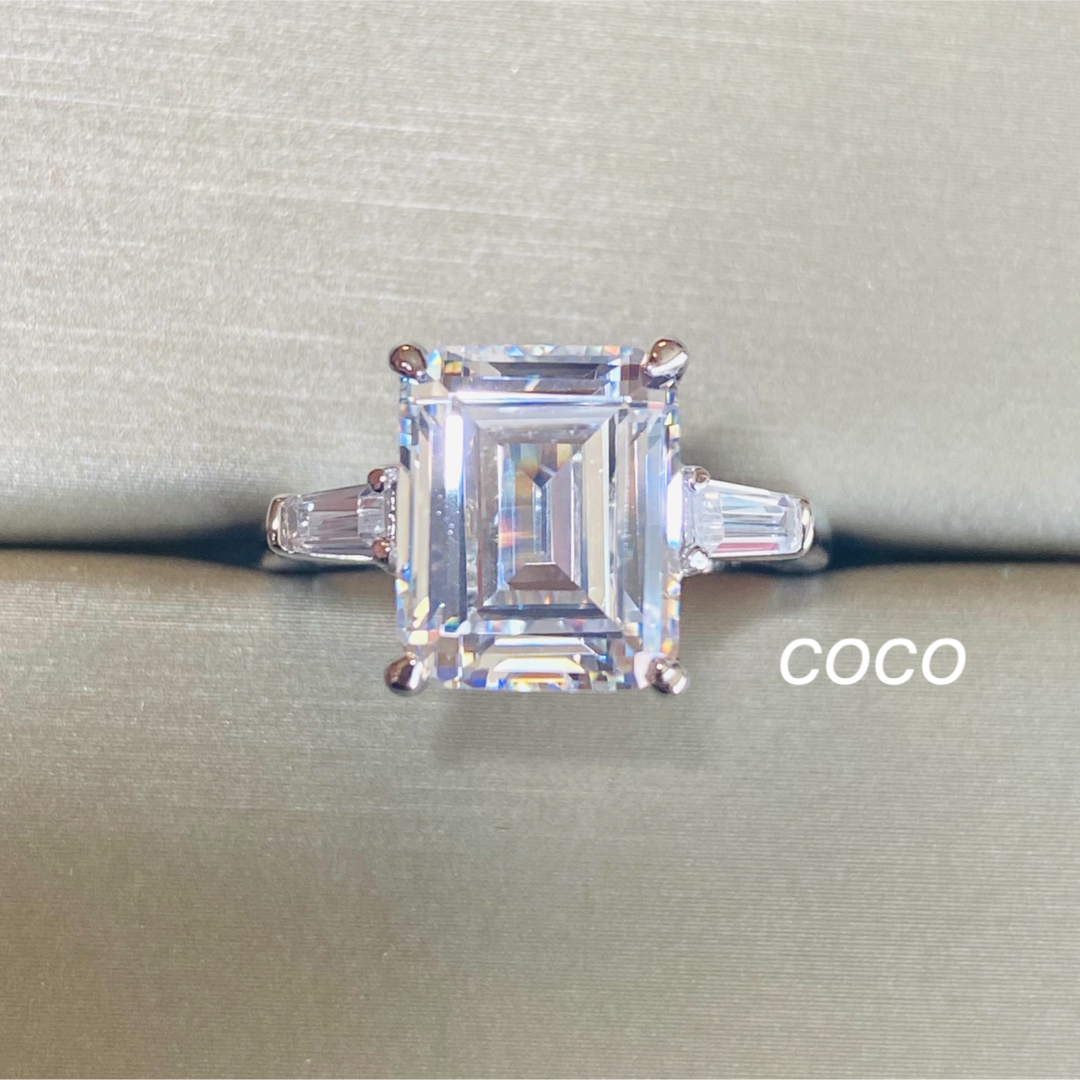 最高級人工ダイヤモンド　エメラルドカット4ct リングsona | フリマアプリ ラクマ