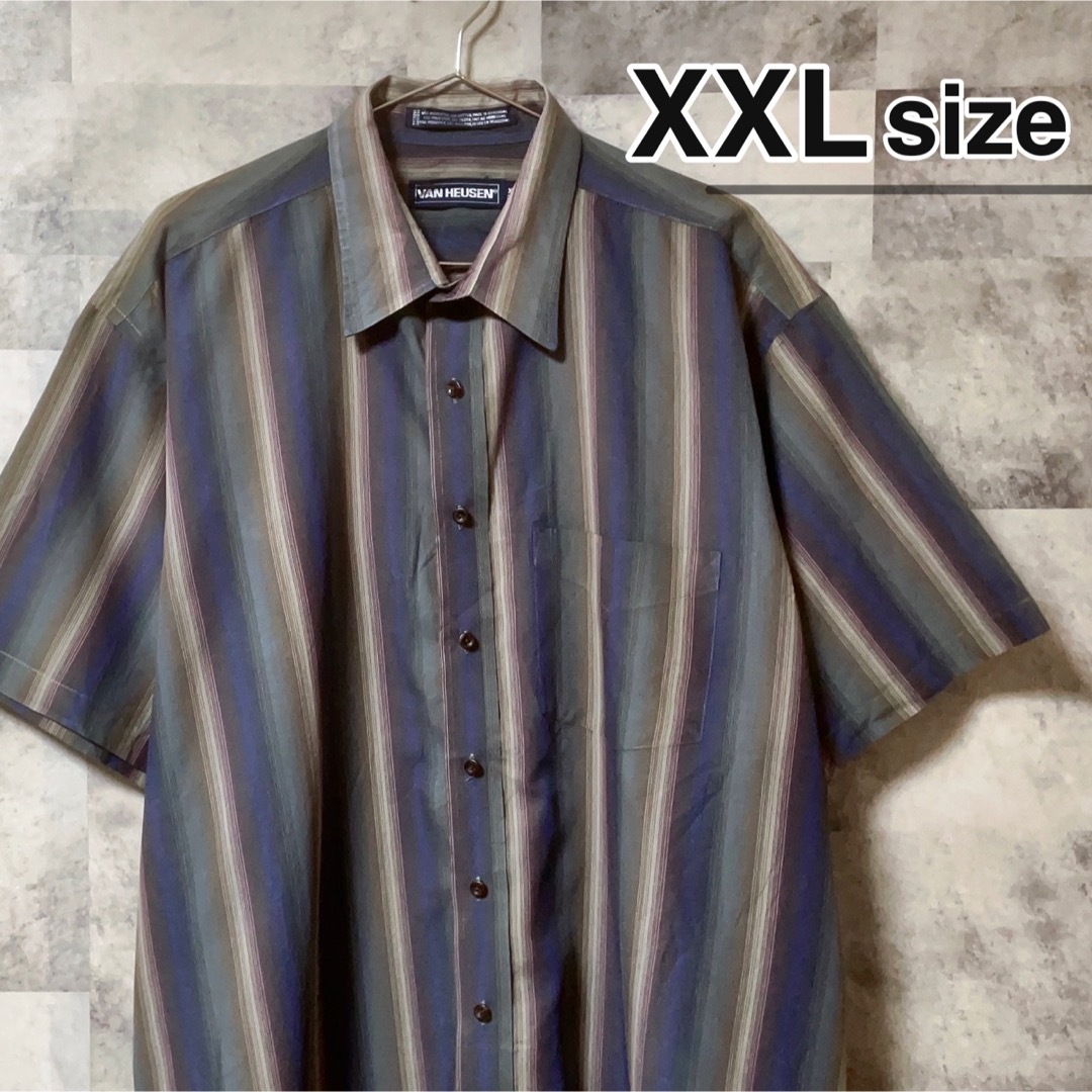 shirts(シャツ)の半袖シャツ　XXLサイズ　ストライプ　グレー　USA古着　Van Heusen メンズのトップス(シャツ)の商品写真