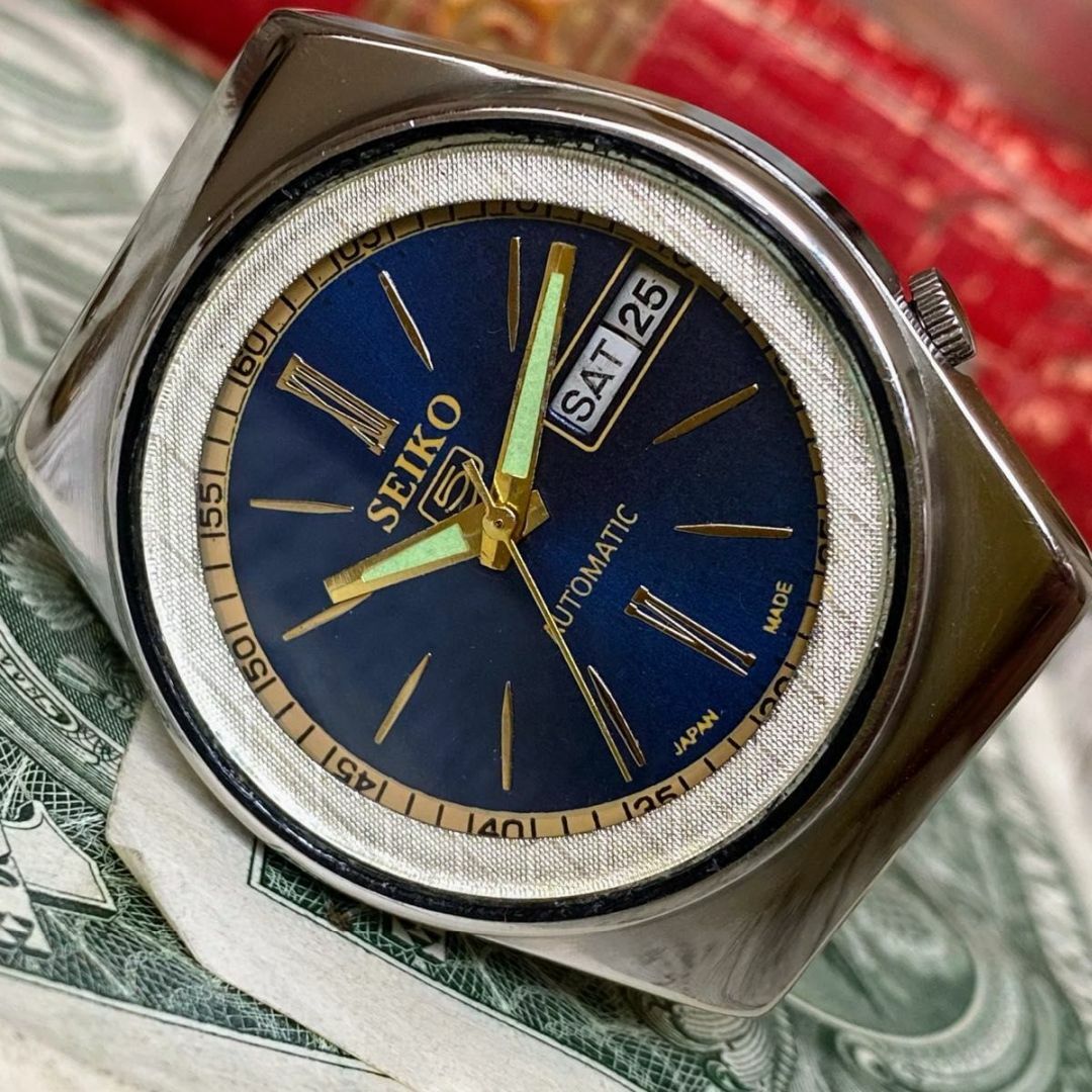 【レトロなデザイン】セイコー5 メンズ腕時計 ブルー 自動巻き ヴィンテージ | フリマアプリ ラクマ