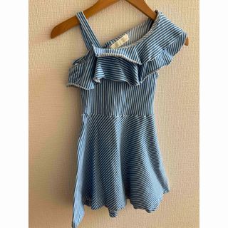 ザラキッズ(ZARA KIDS)のZARAキッズ ワンショルダーワンピース ホワイトブルーストライプ128cm(ワンピース)