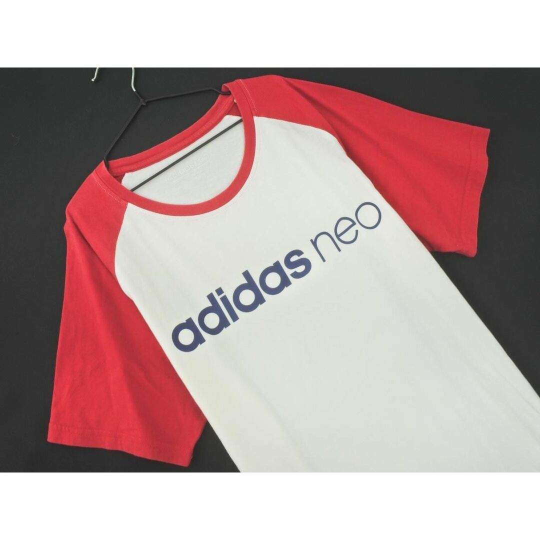 adidas(アディダス)のadidas アディダス ロゴ プリント ラグラン Tシャツ sizeM/白ｘ赤 ■◆ レディース レディースのトップス(Tシャツ(長袖/七分))の商品写真