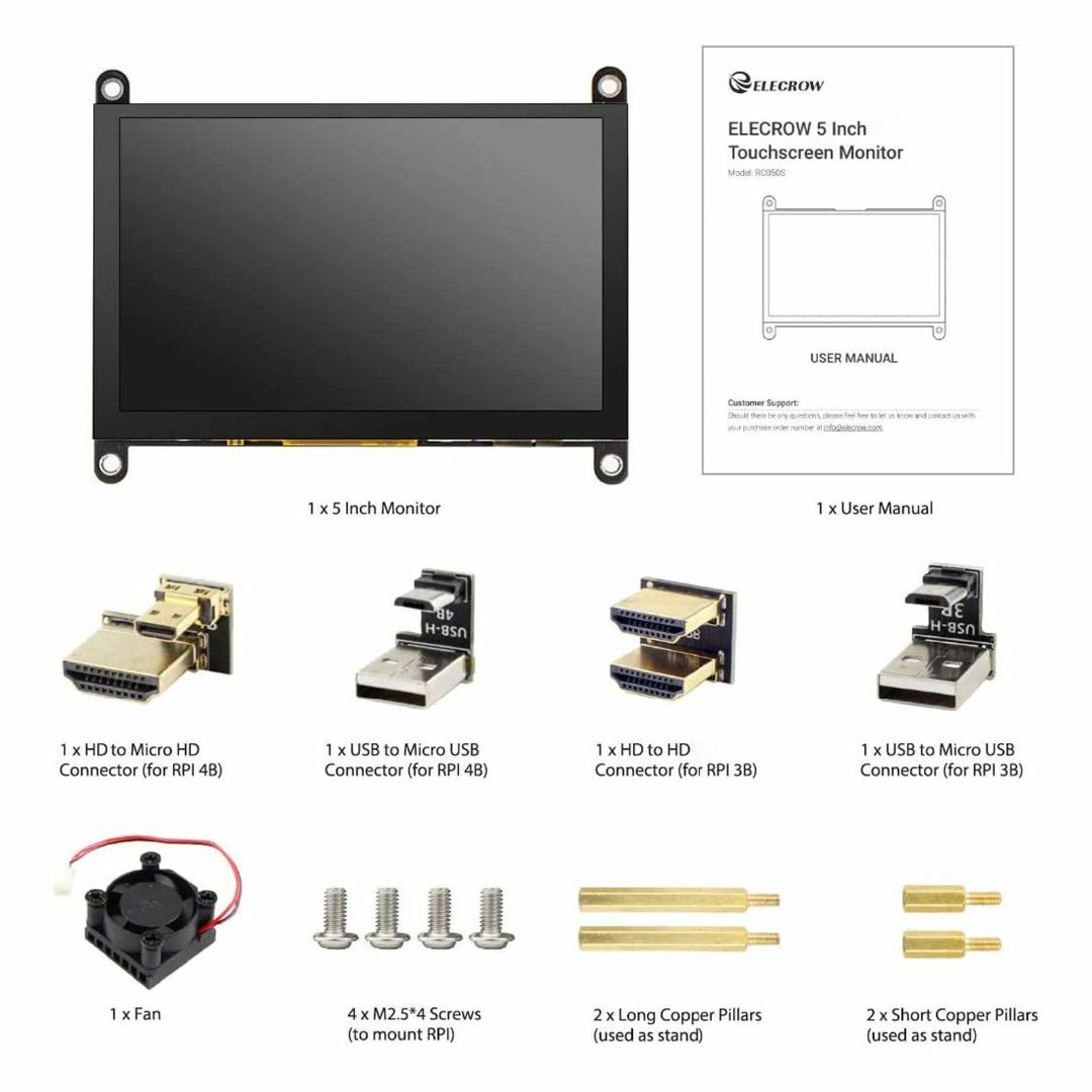 ELECROW モバイルモニター 5インチ モバイルディスプレイ Raspber