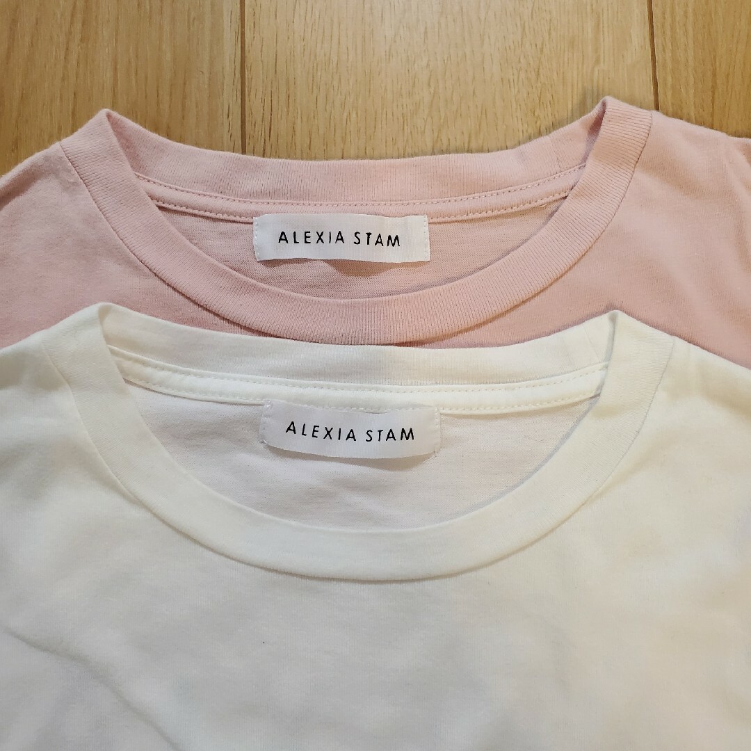ALEXIA STAM(アリシアスタン)のALEXIA STAM Tシャツ ピンク ホワイト フリーサイズ 2枚組 レディースのトップス(Tシャツ(半袖/袖なし))の商品写真