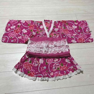 浴衣110 女の子　ピンク　セパレート　スカート　レース　帯付き(甚平/浴衣)
