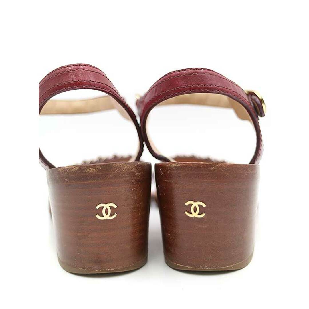 CHANEL シャネル チェーンレザーストラップウッドサンダル | www