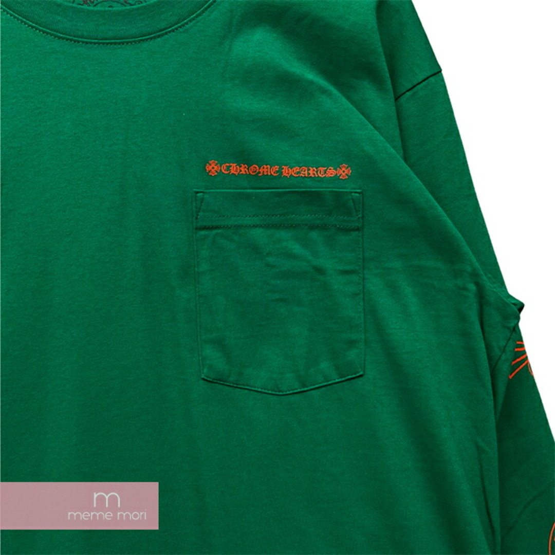 CHROME HEARTS Orange Horseshoe L/S Tee クロムハーツ オレンジホースシューロングスリーブTシャツ 長袖カットソー ロンT ポケT 袖プリント グリーン×オレンジ サイズXXL 【230709】【新古品】【me04】