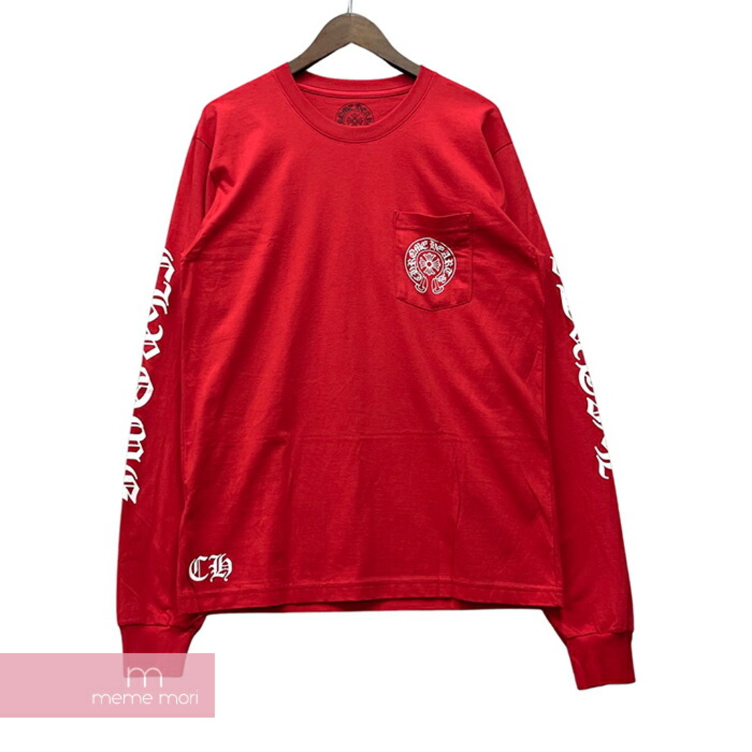 CHROME HEARTS Red Back Scroll Logo LS Tee クロムハーツ レッドバックスクロールロゴロングスリーブTシャツ 長袖カットソー ロンT 胸ポケット ホースシュー レッド サイズXXL【230709】【新古品】【me04】