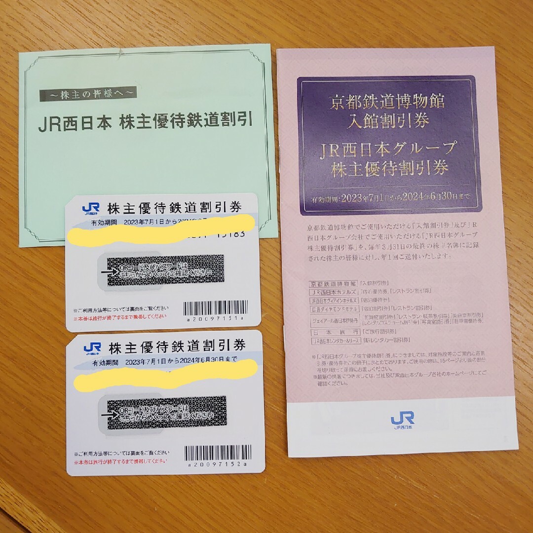 JR西日本　株主優待鉄道割引券2枚とJR西日本グループ株主優待割引券