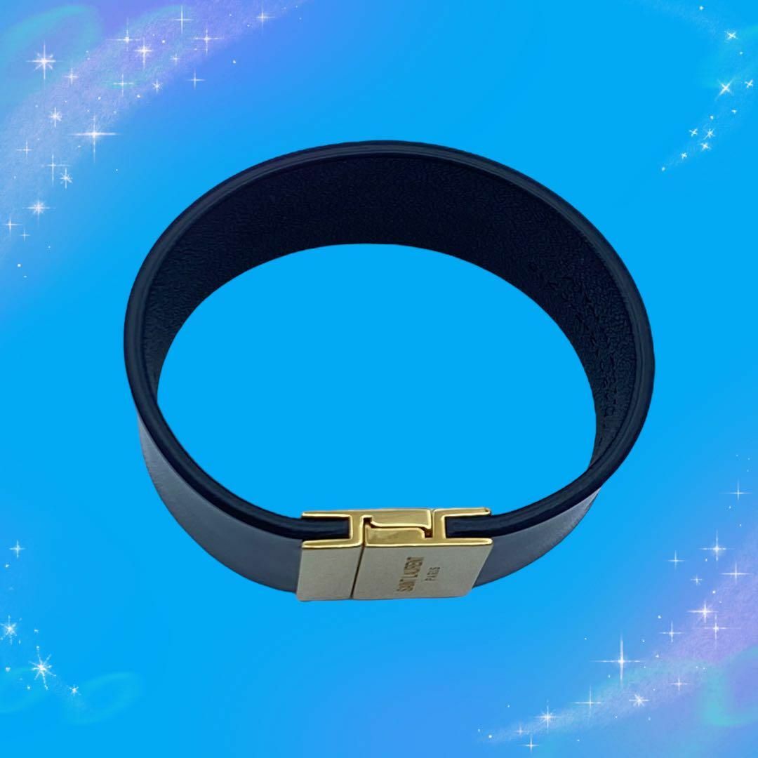美品》 サンローラン パテントレザー ブレスレット ブラック×ゴールド-