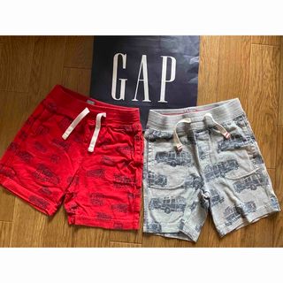 ベビーギャップ(babyGAP)のギャップウエストゴムgapロゴ入消防車柄2years95赤グレーパンツ2枚セット(パンツ/スパッツ)