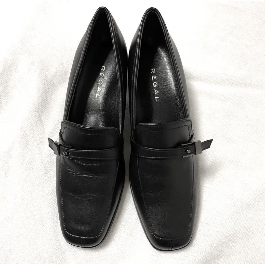 REGAL(リーガル)のREGAL リーガル ヒールローファー レザー スクエアトゥ ブラック 23cm レディースの靴/シューズ(ローファー/革靴)の商品写真