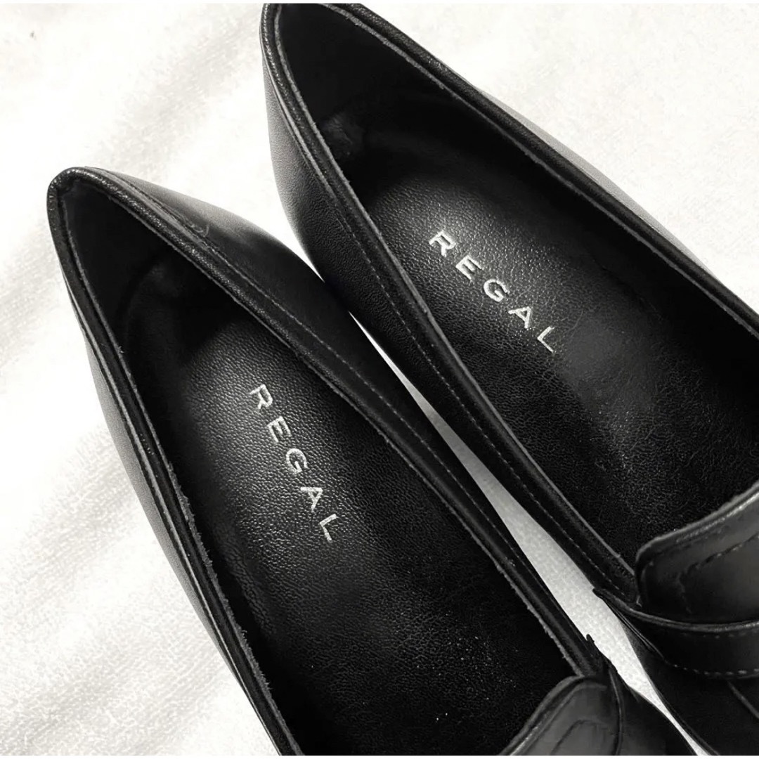 REGAL(リーガル)のREGAL リーガル ヒールローファー レザー スクエアトゥ ブラック 23cm レディースの靴/シューズ(ローファー/革靴)の商品写真