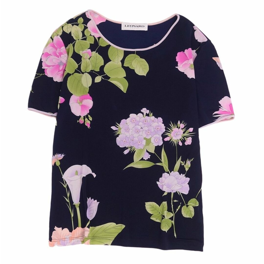 美品 レオナール LEONARD PARIS Tシャツ カットソー シルク100% 総柄 ジャージー トップス レディース 38(M相当) マルチカラー | フリマアプリ ラクマ