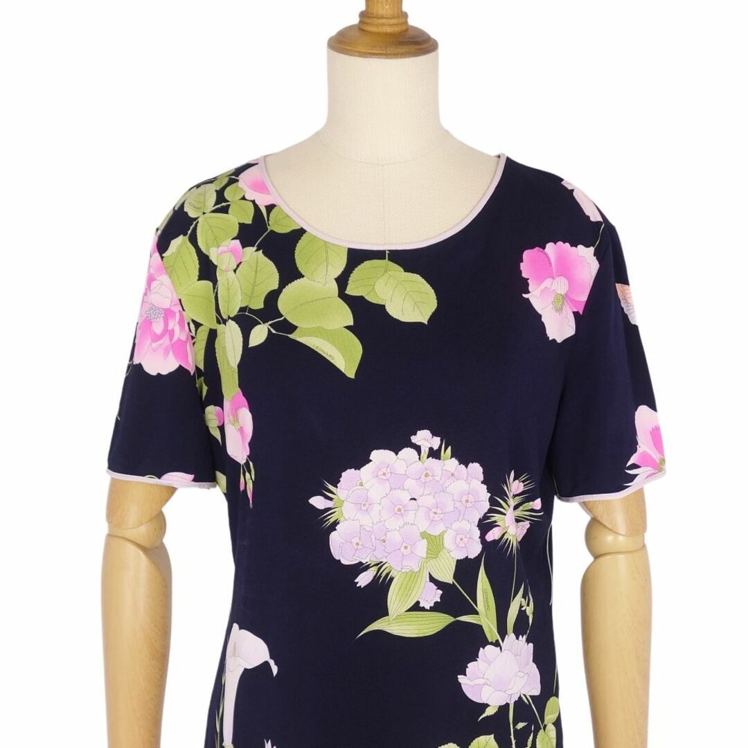 美品 レオナール LEONARD PARIS Tシャツ カットソー シルク100% 総柄 ジャージー トップス レディース 38(M相当) マルチカラー