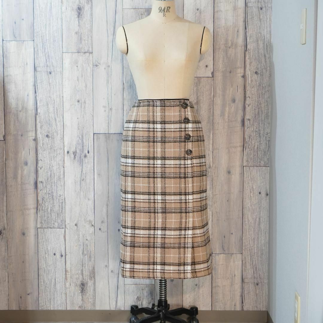 heather(ヘザー)のHeather 巻きスカート風チェックロングスカート ベージュM レディースのスカート(ロングスカート)の商品写真