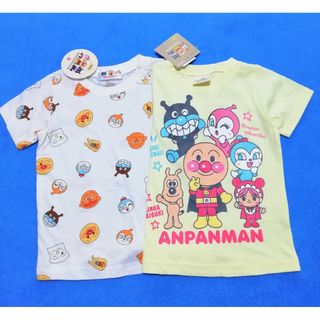 アンパンマン(アンパンマン)の新品　95cm　アンパンマン　それいけ！半袖Tシャツ2枚セット　顔総柄×クリーム(Tシャツ/カットソー)