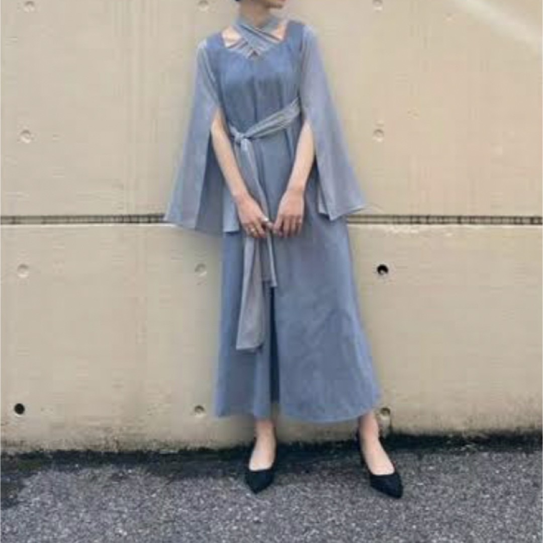 Saharaワンピ　Weepig Willow Cross Neck Dress